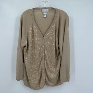 Diane‎ Gilman Womens Silk Sequin Cardigan Size 1X Glam Boho Evening Partywear
